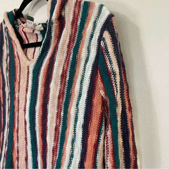 Roxy Tilly’s Exclusive Pink Teal White Red Vertical Striped Hooded Knit Sweater - Picture 11 of 16